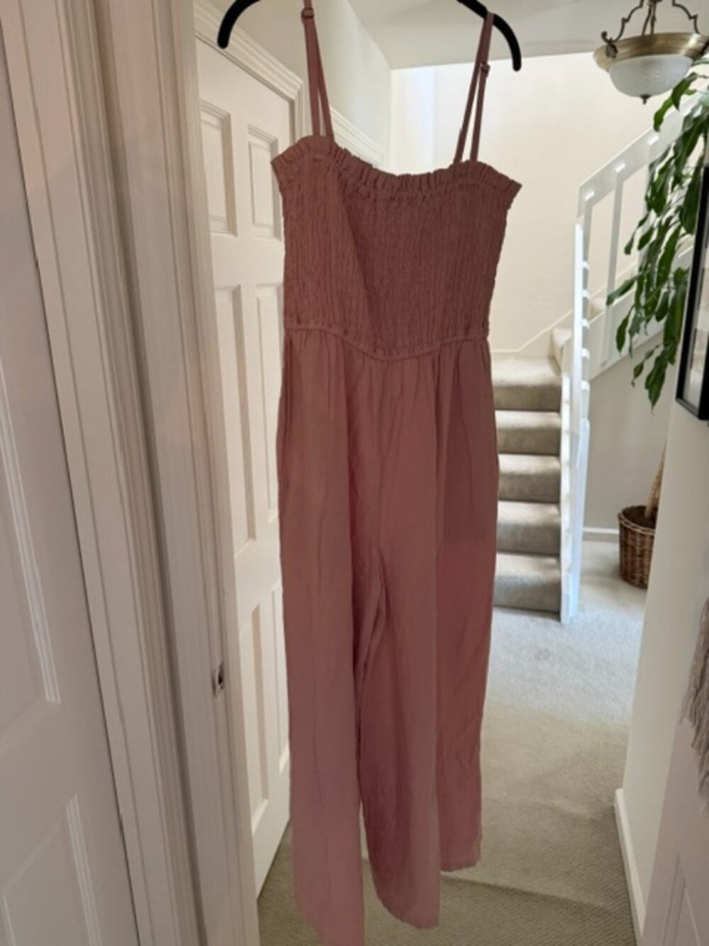 Pilcro Anthropologie Pink Smocked Cami Jumpsuit Medium